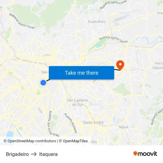 Brigadeiro to Itaquera map