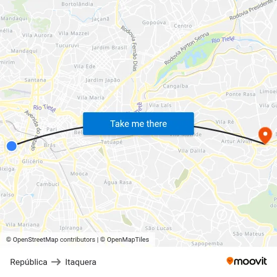 República to Itaquera map