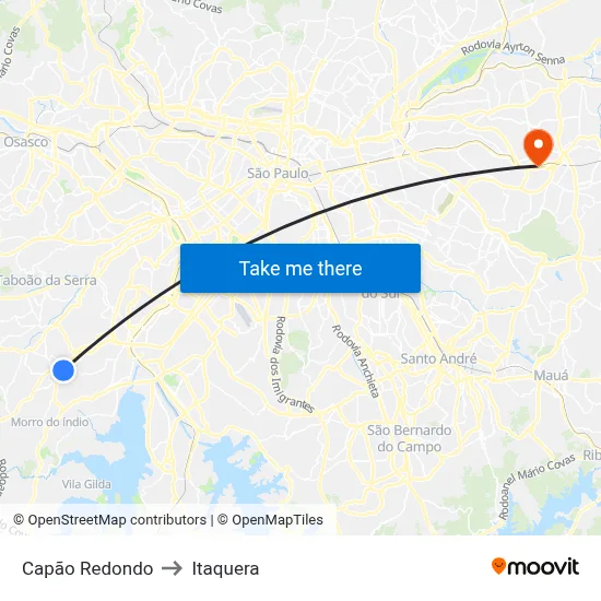 Capão Redondo to Itaquera map