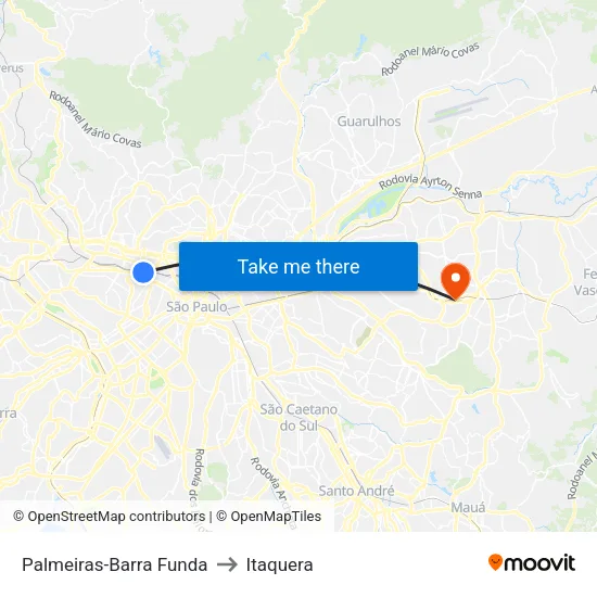 Palmeiras-Barra Funda to Itaquera map