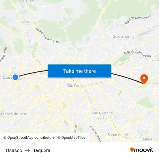 Osasco to Itaquera map