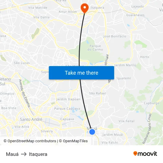 Mauá to Itaquera map