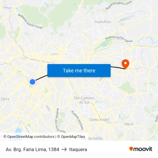 Av. Brg. Faria Lima, 1384 to Itaquera map