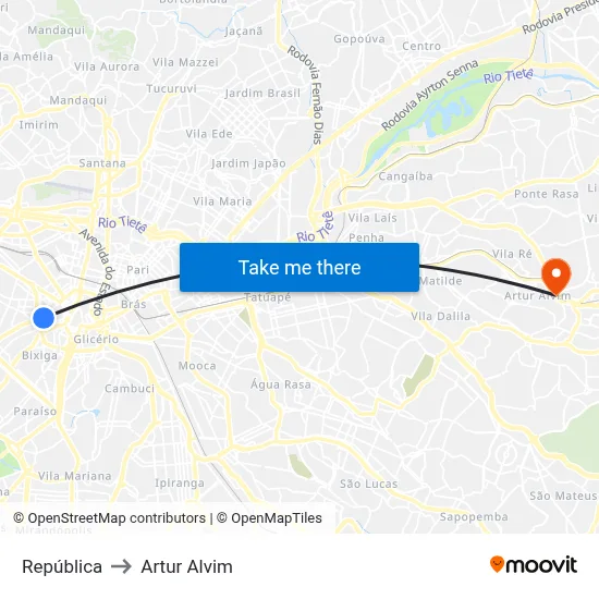 República to Artur Alvim map