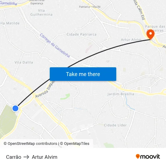 Carrão to Artur Alvim map