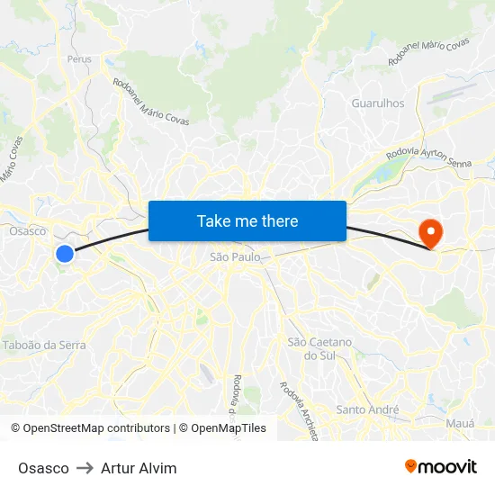 Osasco to Artur Alvim map