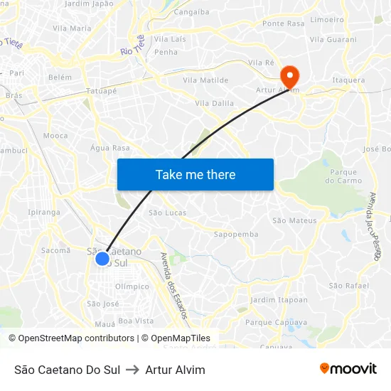 São Caetano Do Sul to Artur Alvim map