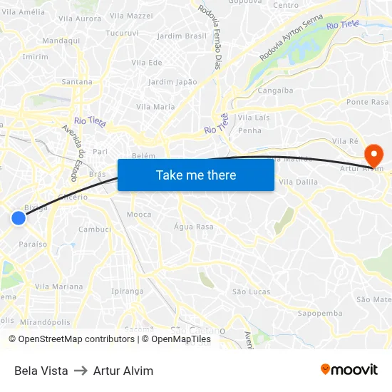 Bela Vista to Artur Alvim map