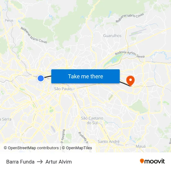 Barra Funda to Artur Alvim map