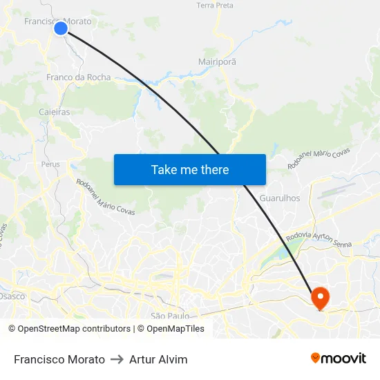 Francisco Morato to Artur Alvim map