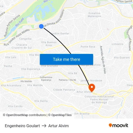 Engenheiro Goulart to Artur Alvim map