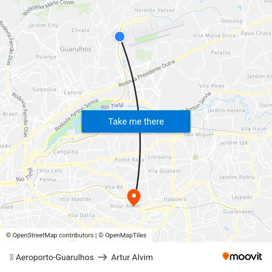 ✈️ Aeroporto-Guarulhos to Artur Alvim map