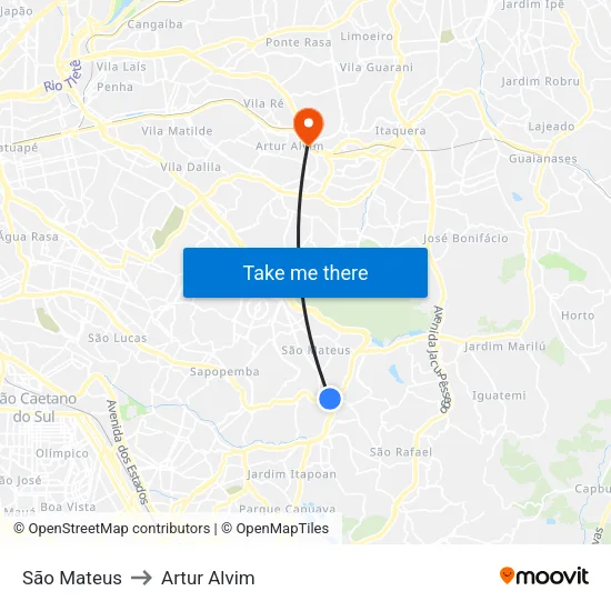 São Mateus to Artur Alvim map
