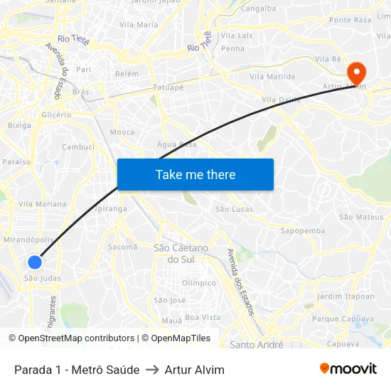 Parada 1 - Metrô Saúde to Artur Alvim map