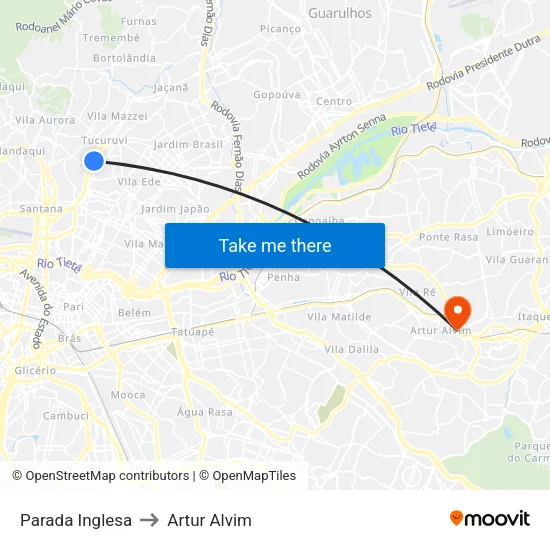 Parada Inglesa to Artur Alvim map