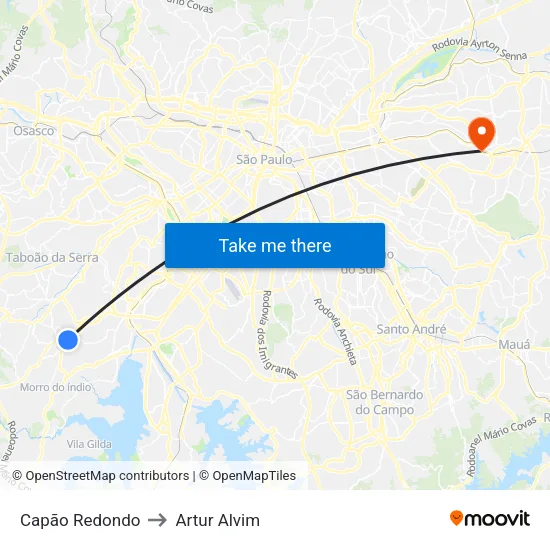 Capão Redondo to Artur Alvim map