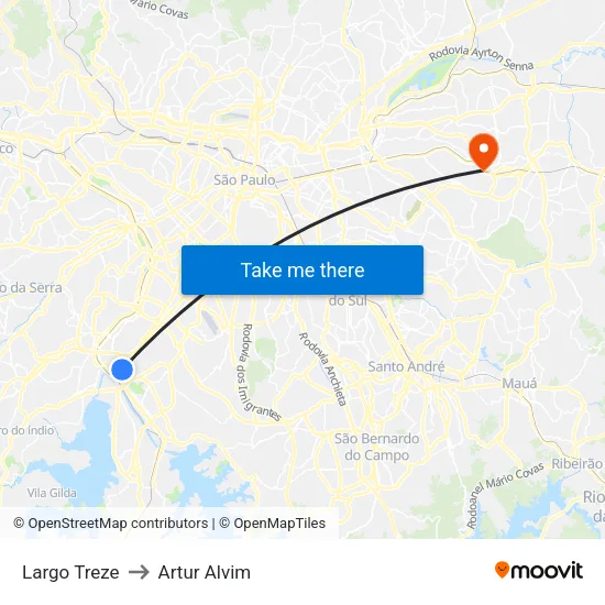 Largo Treze to Artur Alvim map