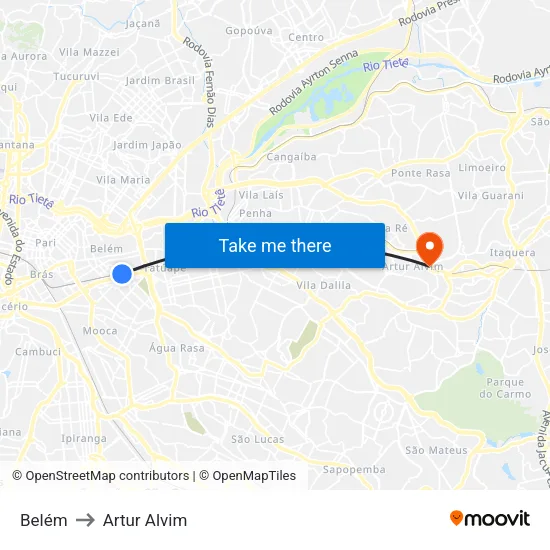 Belém to Artur Alvim map
