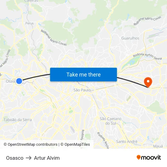 Osasco to Artur Alvim map