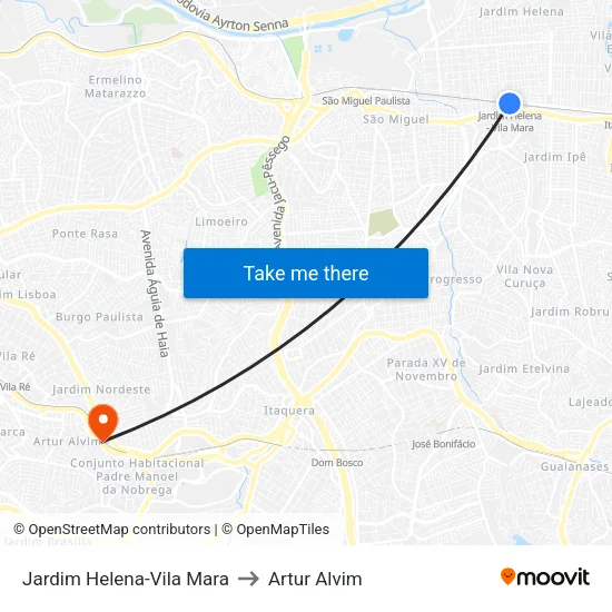 Jardim Helena-Vila Mara to Artur Alvim map
