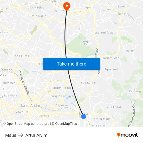 Mauá to Artur Alvim map
