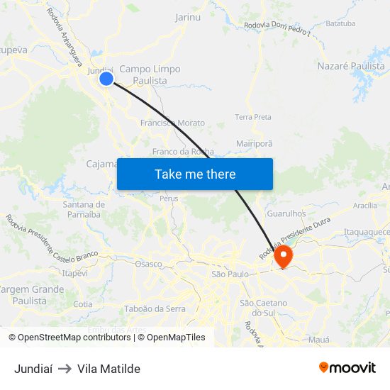 Jundiaí to Vila Matilde map