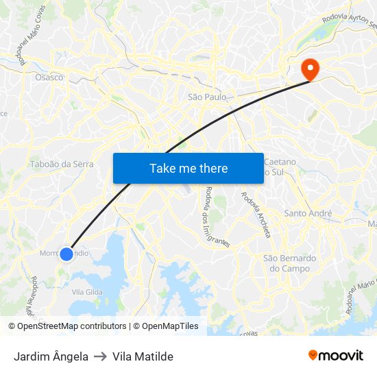 Jardim Ângela to Vila Matilde map