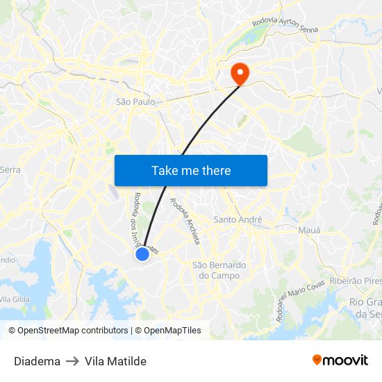 Diadema to Vila Matilde map