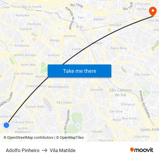 Adolfo Pinheiro to Vila Matilde map