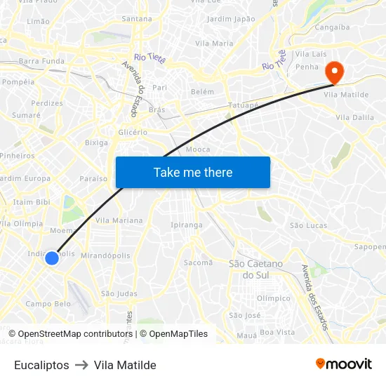Eucaliptos to Vila Matilde map