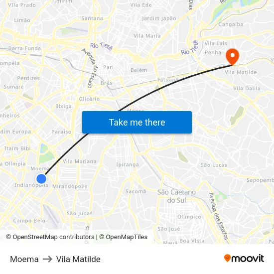 Moema to Vila Matilde map