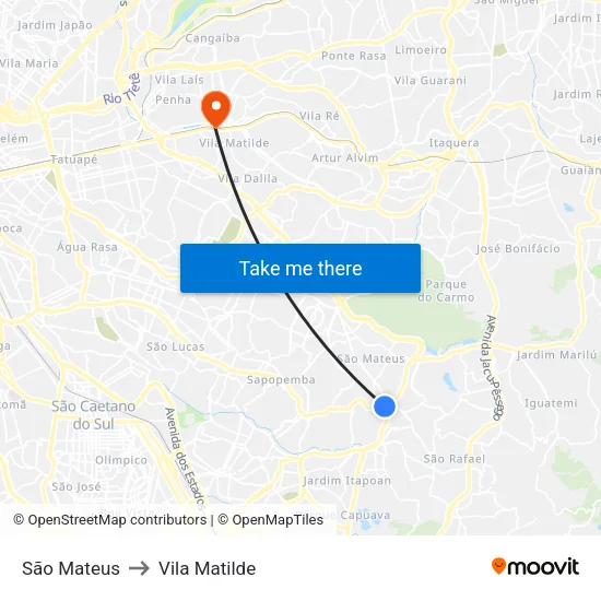 São Mateus to Vila Matilde map