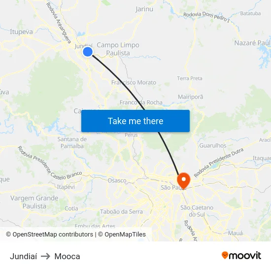 Jundiaí to Mooca map
