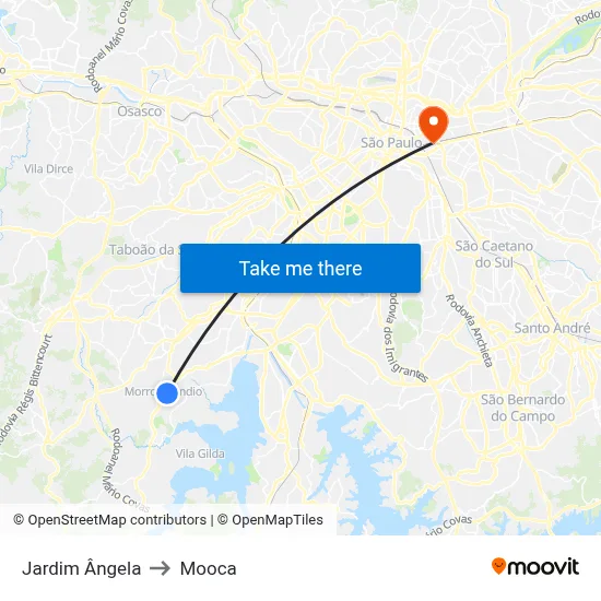 Jardim Ângela to Mooca map