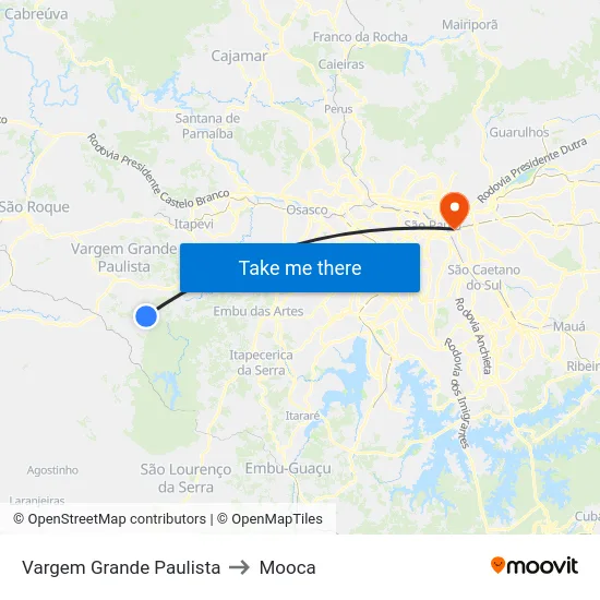 Vargem Grande Paulista to Mooca map