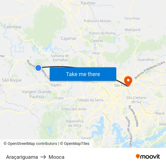 Araçariguama to Mooca map