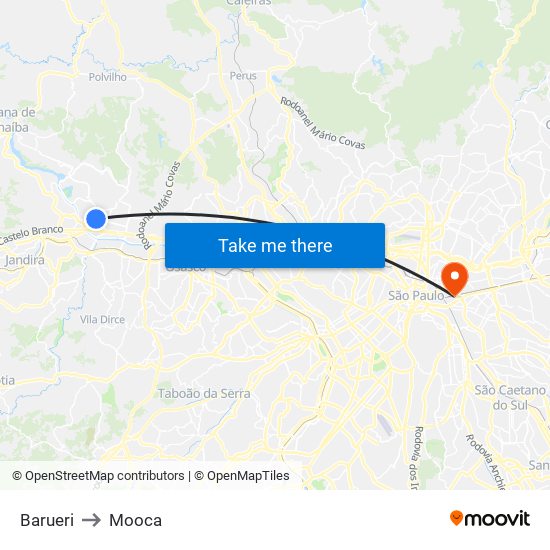 Barueri to Mooca map