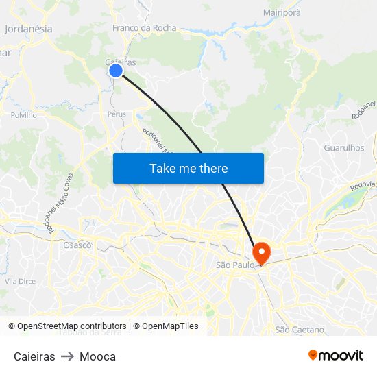 Caieiras to Mooca map