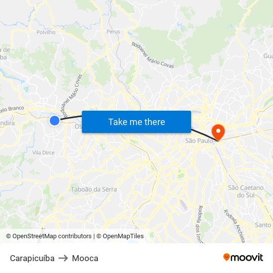 Carapicuíba to Mooca map