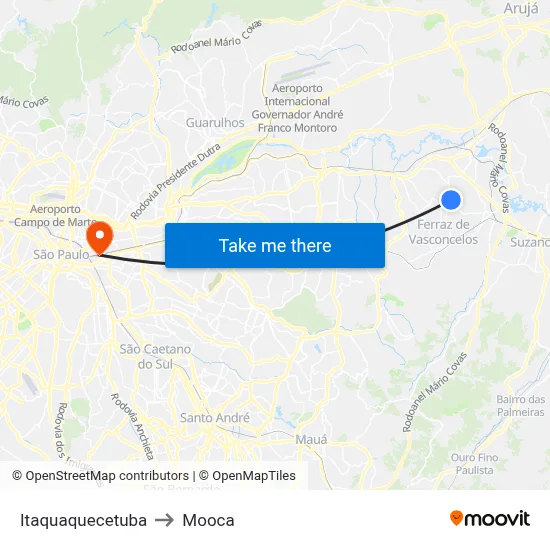 Itaquaquecetuba to Mooca map