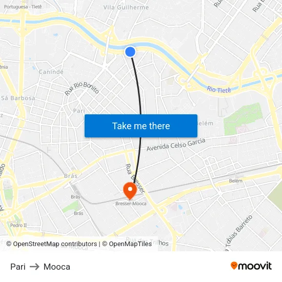 Pari to Mooca map