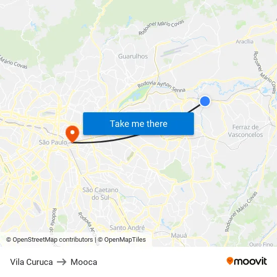 Vila Curuca to Mooca map
