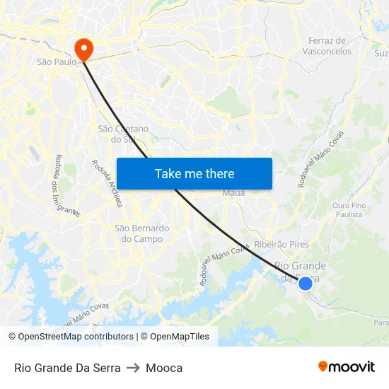 Rio Grande Da Serra to Mooca map