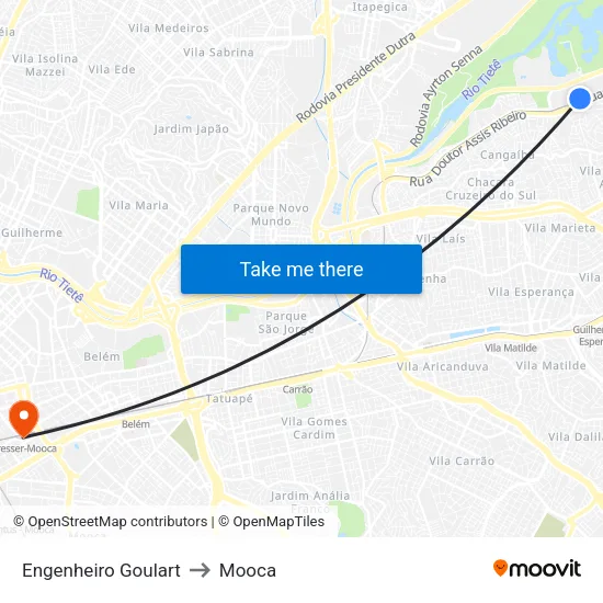 Engenheiro Goulart to Mooca map
