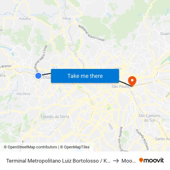 Terminal Metropolitano Luiz Bortolosso / Km 21 to Mooca map