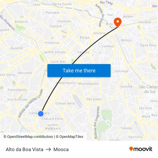 Alto da Boa Vista to Mooca map