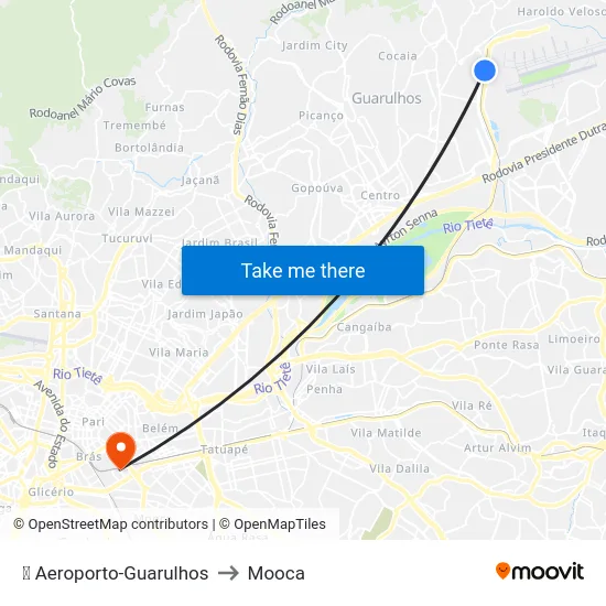 ✈️ Aeroporto-Guarulhos to Mooca map