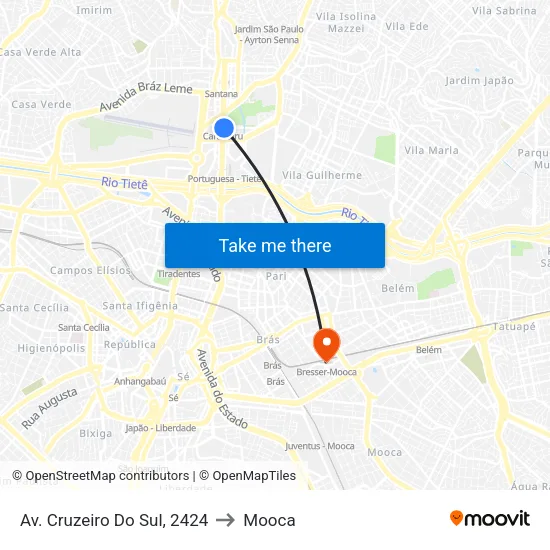 Av. Cruzeiro Do Sul, 2424 to Mooca map