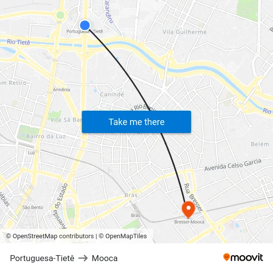 Portuguesa-Tietê to Mooca map