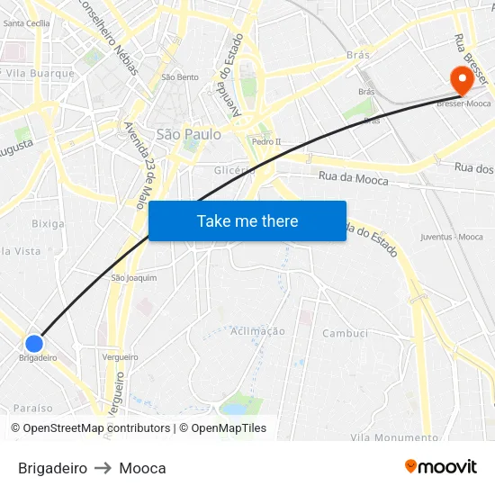 Brigadeiro to Mooca map